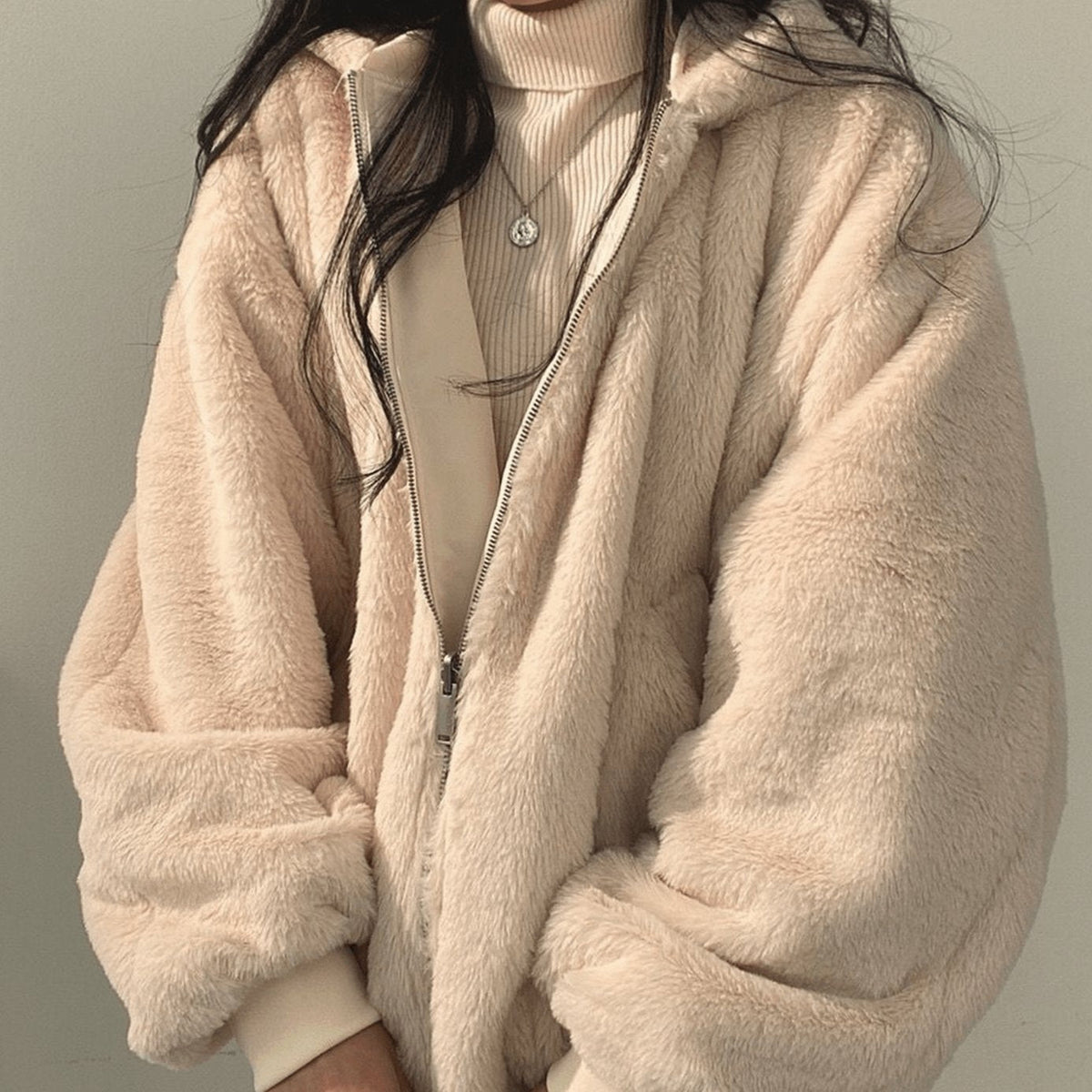 Women's Oversized Fleece-Lined Zip-Through Winter Coat