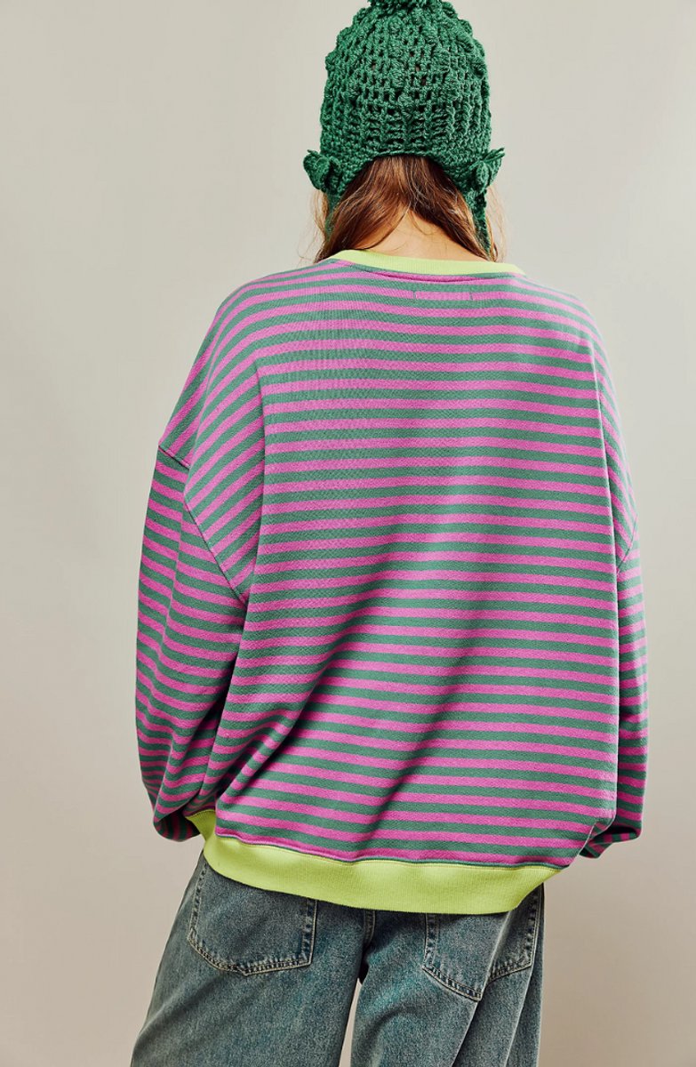 Women's Long-Sleeve Striped Oversized Pullover