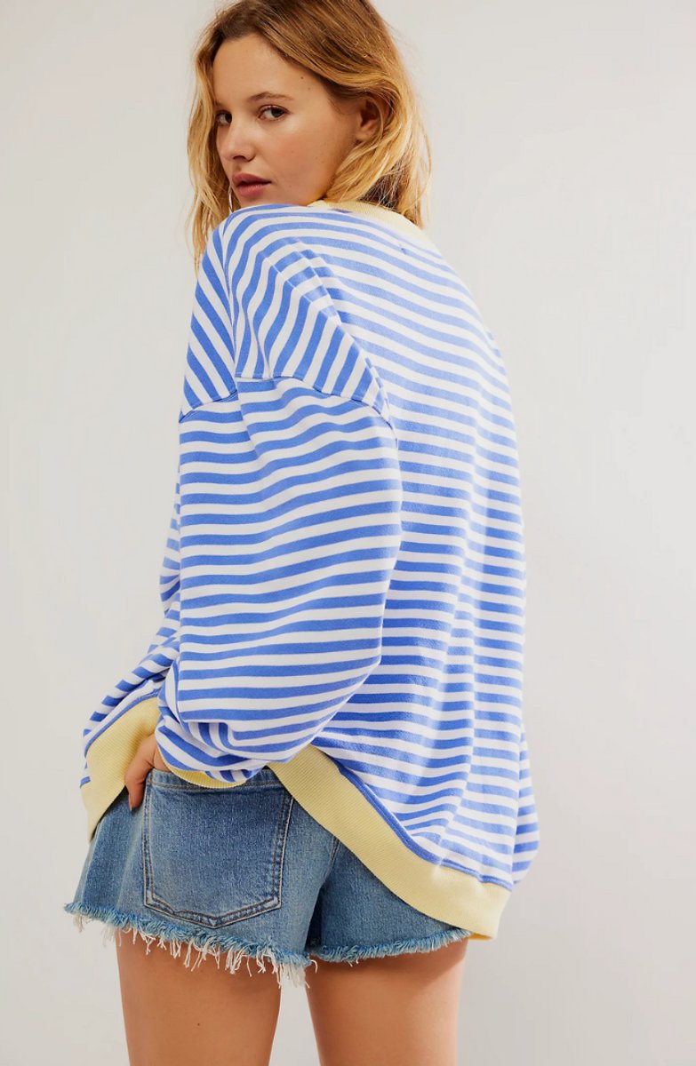 Women's Long-Sleeve Striped Oversized Pullover