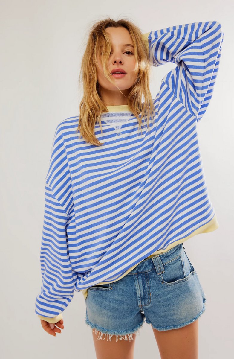 Women's Long-Sleeve Striped Oversized Pullover