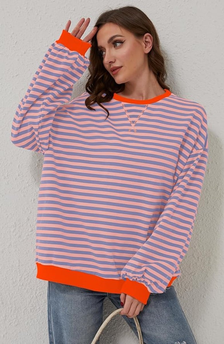 Women's Long-Sleeve Striped Oversized Pullover