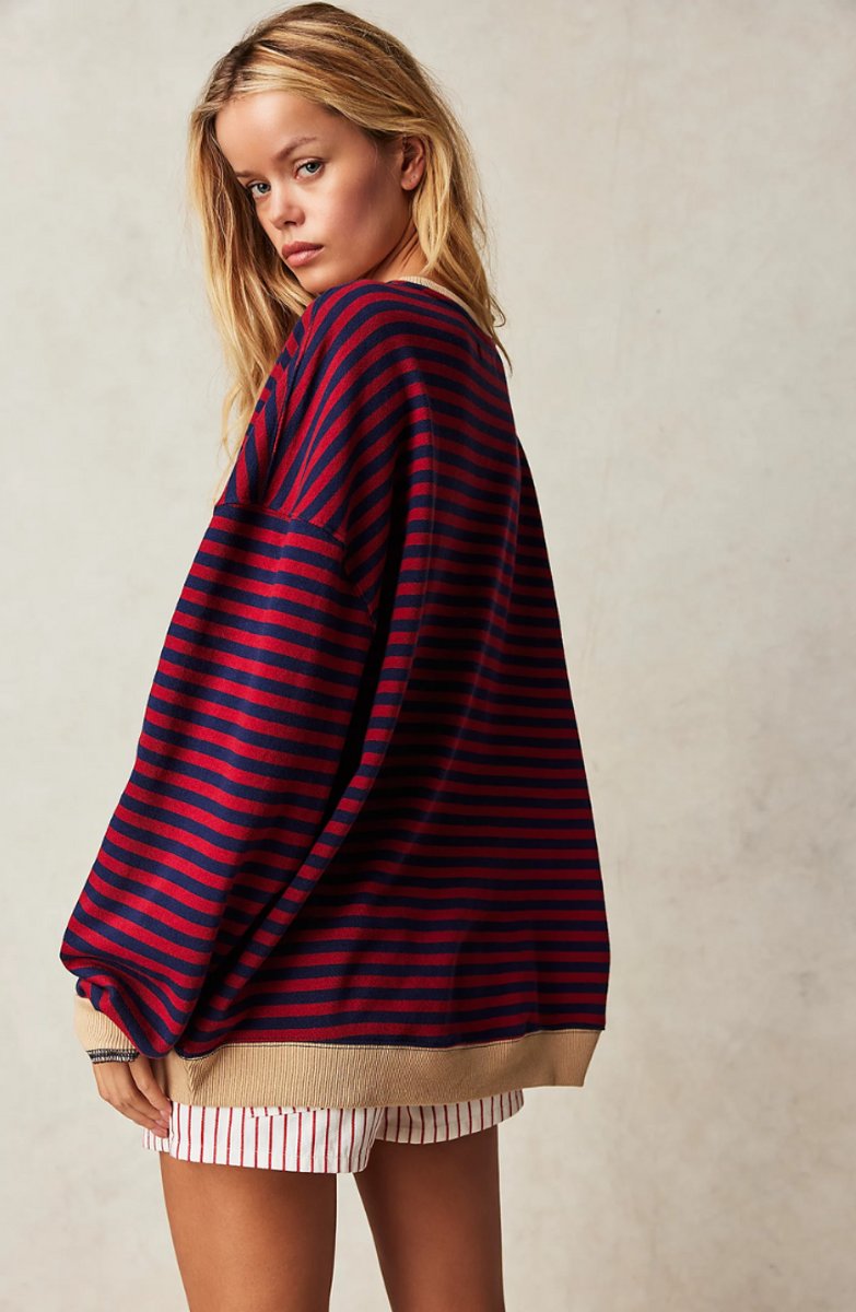 Women's Long-Sleeve Striped Oversized Pullover