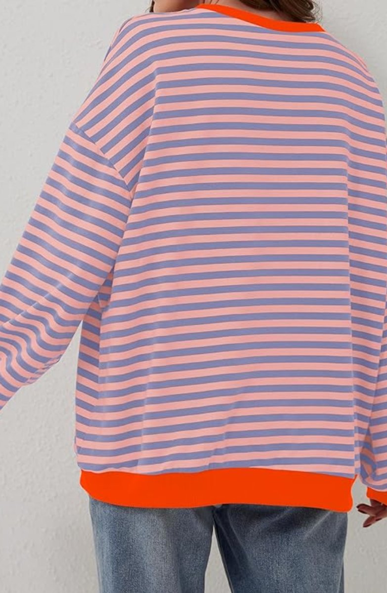 Women's Long-Sleeve Striped Oversized Pullover