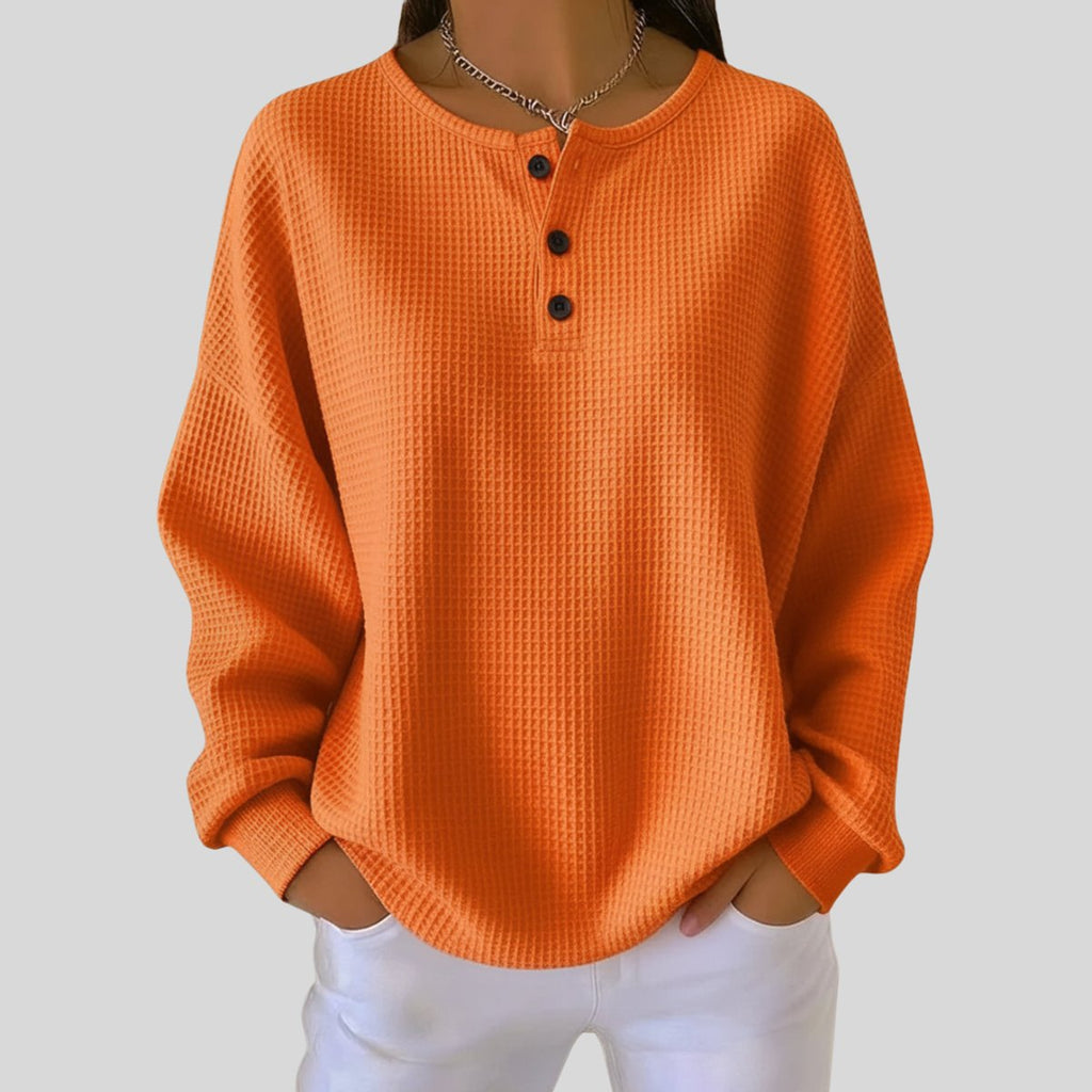 Women's Oversized Waffle Knit Henley Pullover