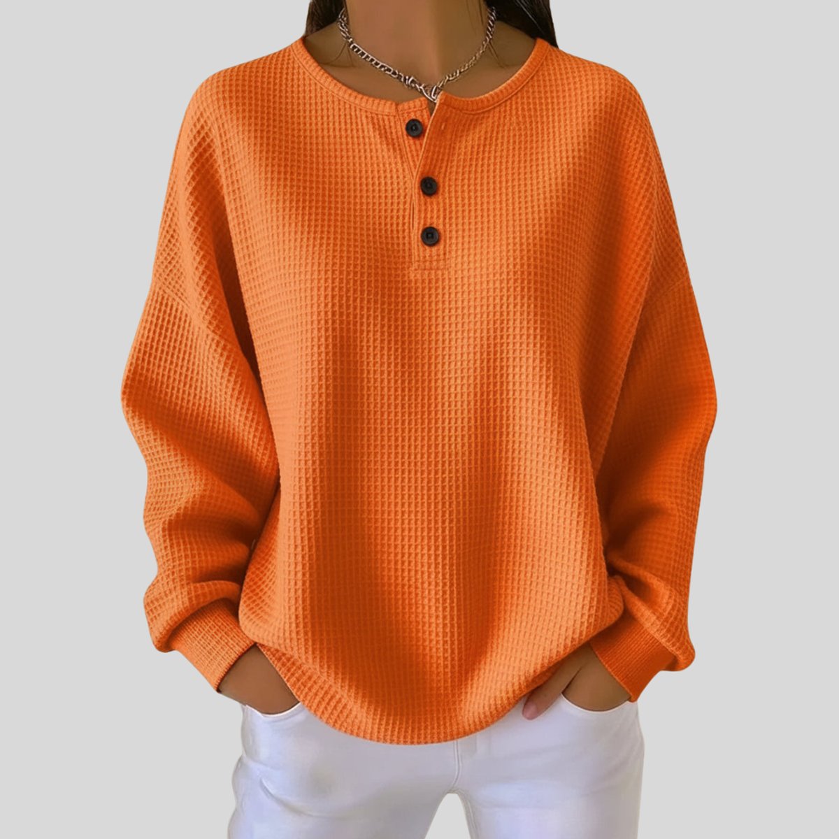 Women's Oversized Waffle Knit Henley Pullover