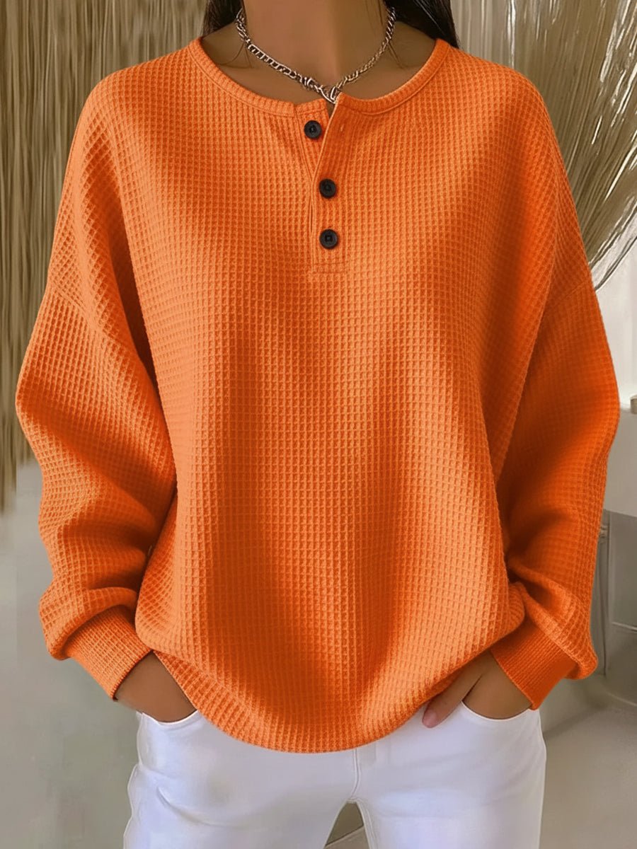 Women's Oversized Waffle Knit Henley Pullover
