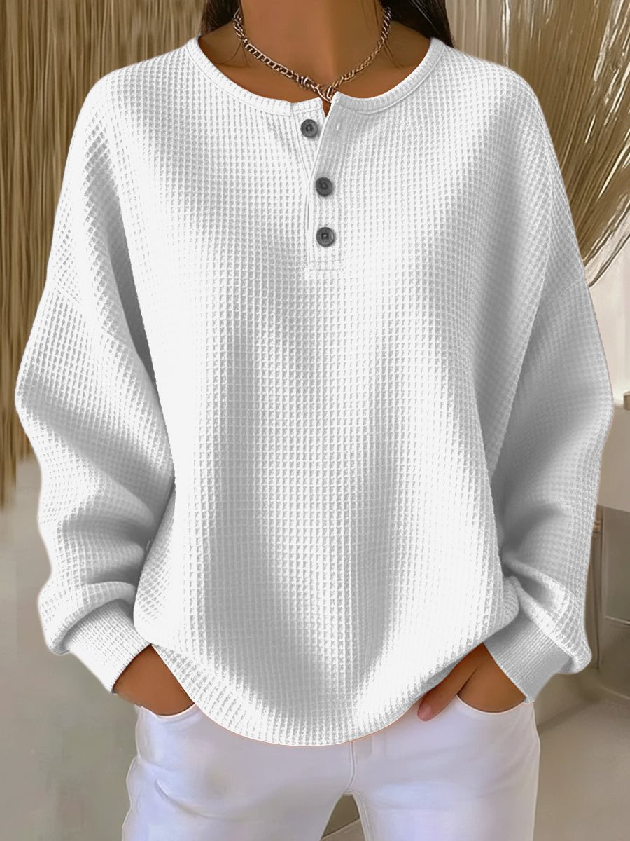 Women's Oversized Waffle Knit Henley Pullover