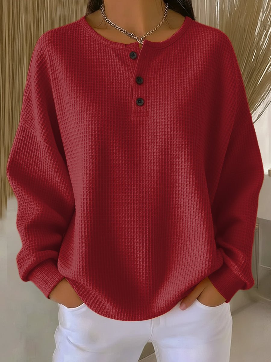Women's Oversized Waffle Knit Henley Pullover