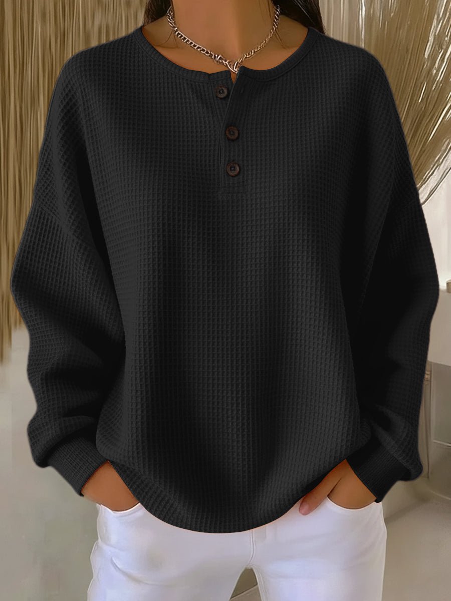 Women's Oversized Waffle Knit Henley Pullover