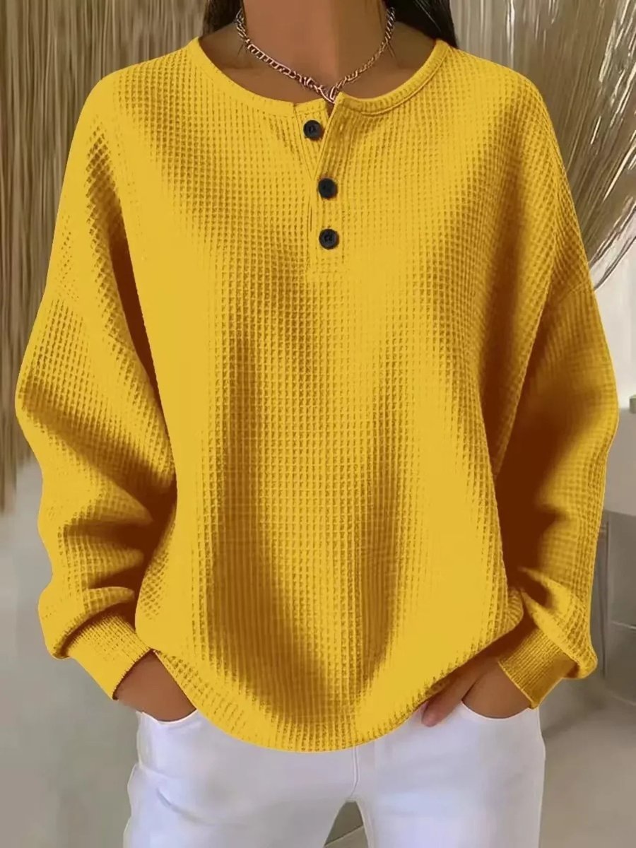 Women's Oversized Waffle Knit Henley Pullover
