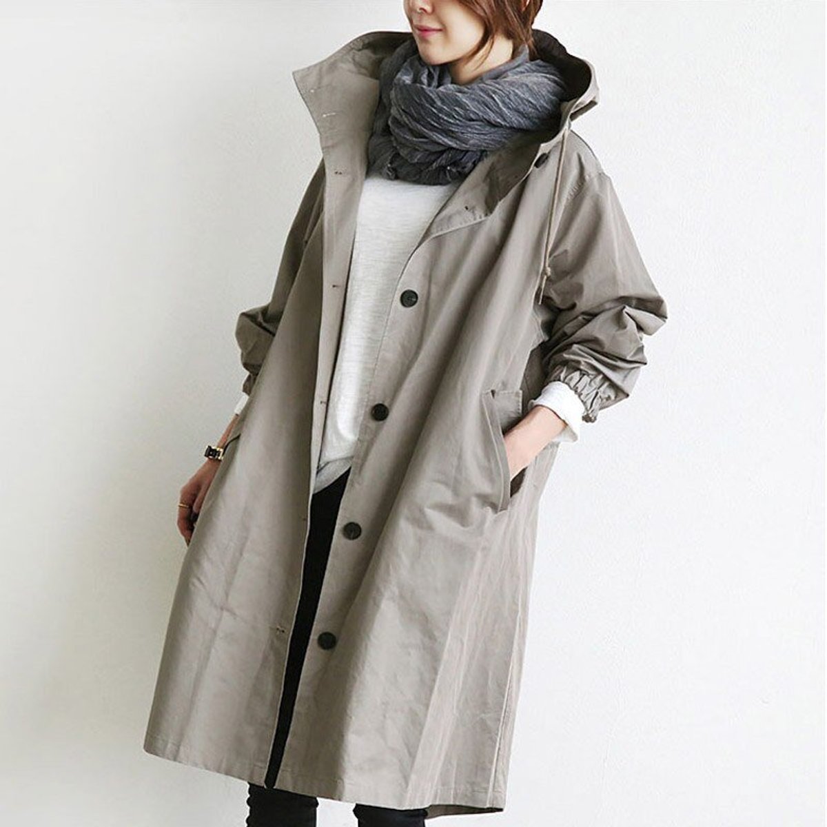Women's Button-Front Oversized Showerproof Trench