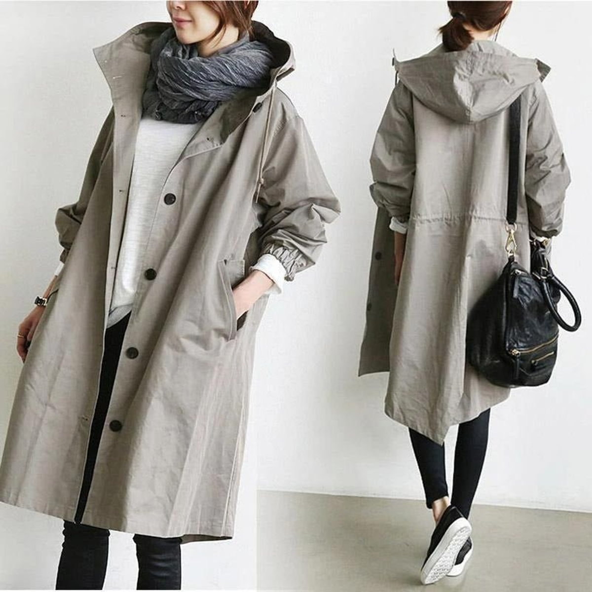 Women's Button-Front Oversized Showerproof Trench