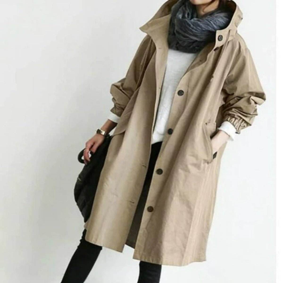 Women's Button-Front Oversized Showerproof Trench