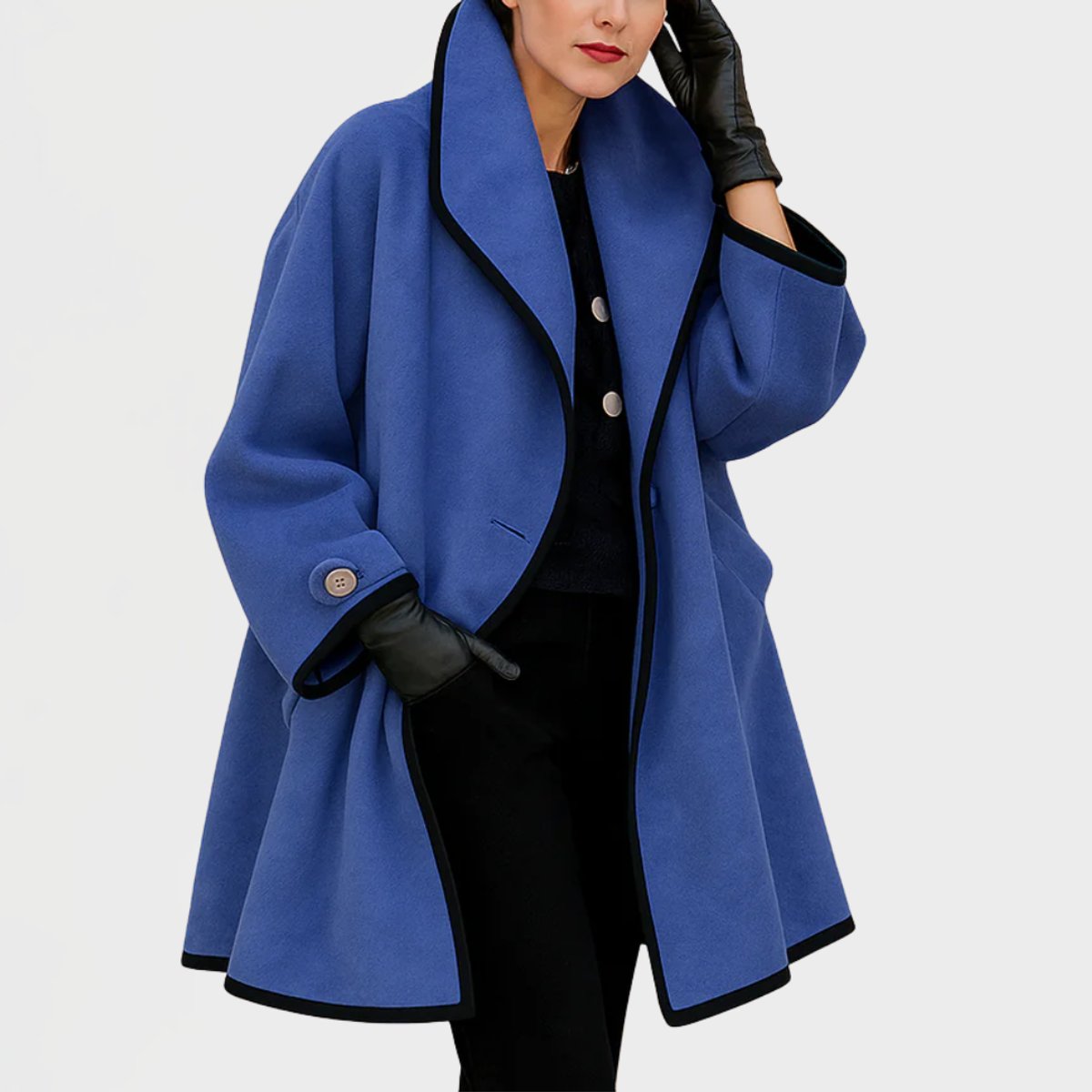 Women's Contrast-Trim Oversized Wool-Blend Swing Coat