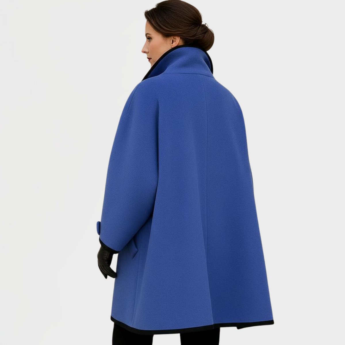 Women's Contrast-Trim Oversized Wool-Blend Swing Coat
