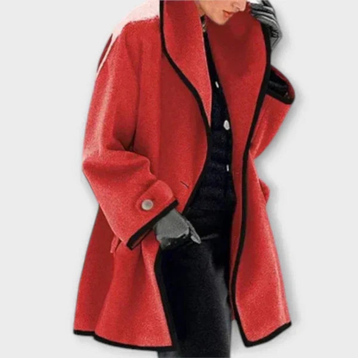 Women's Contrast-Trim Oversized Wool-Blend Swing Coat