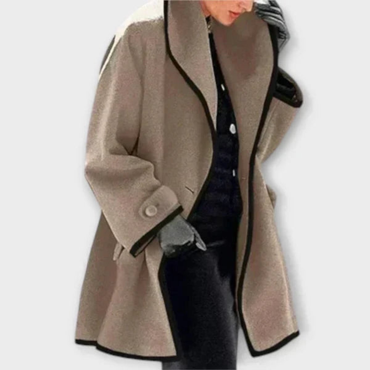 Women's Contrast-Trim Oversized Wool-Blend Swing Coat