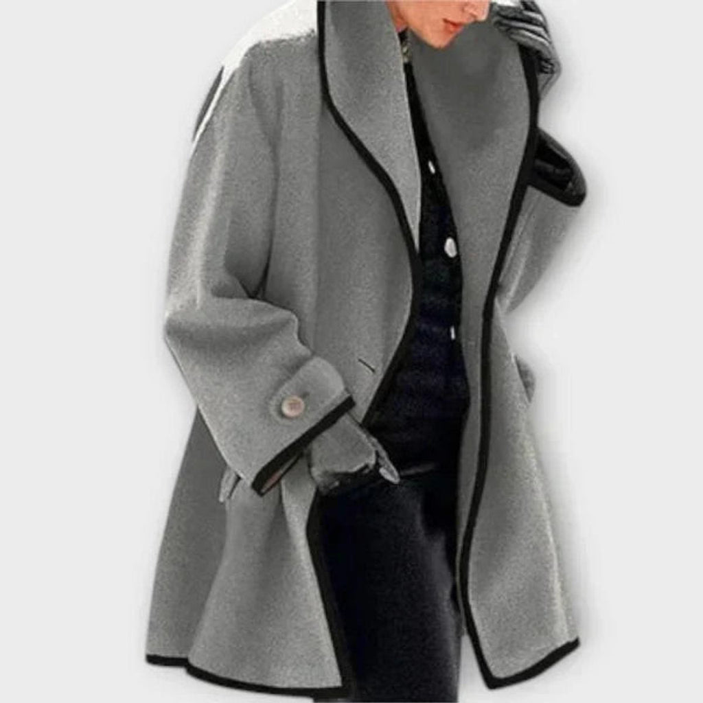 Women's Contrast-Trim Oversized Wool-Blend Swing Coat