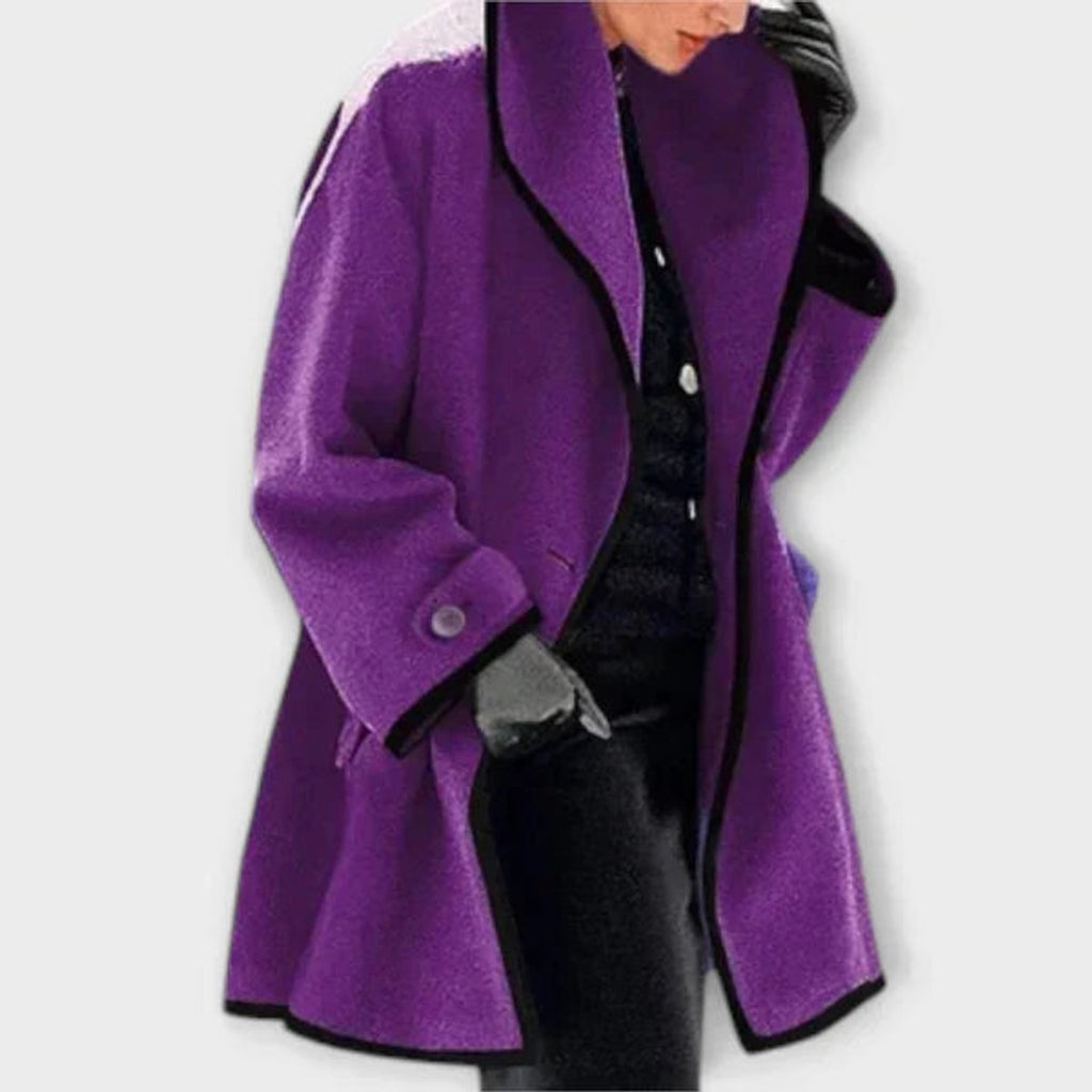 Women's Contrast-Trim Oversized Wool-Blend Swing Coat