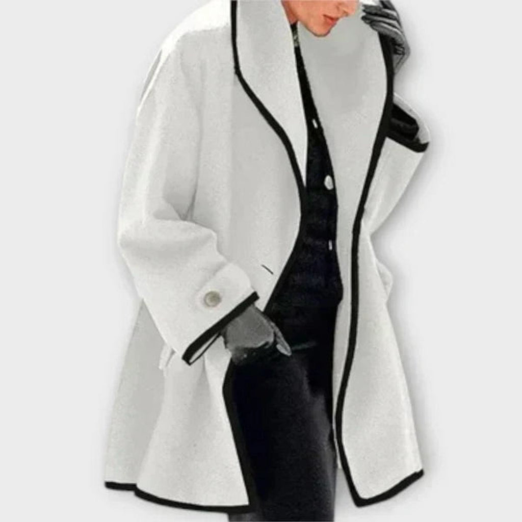 Women's Contrast-Trim Oversized Wool-Blend Swing Coat