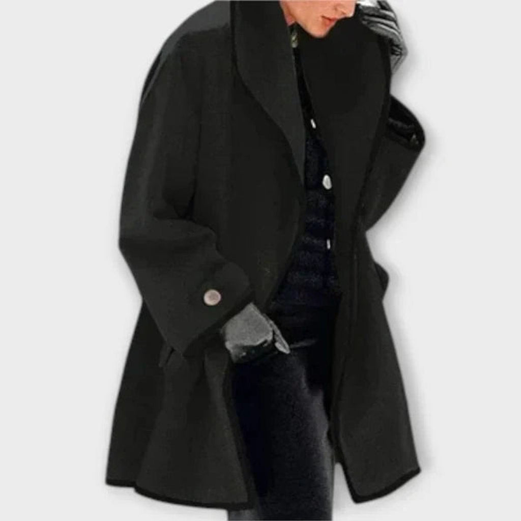 Women's Contrast-Trim Oversized Wool-Blend Swing Coat