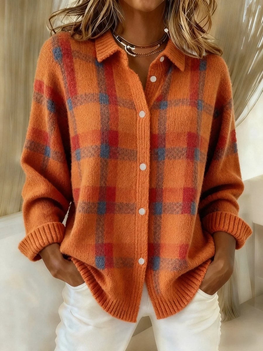 Women's Oversized Checked Button-Through Cardigan