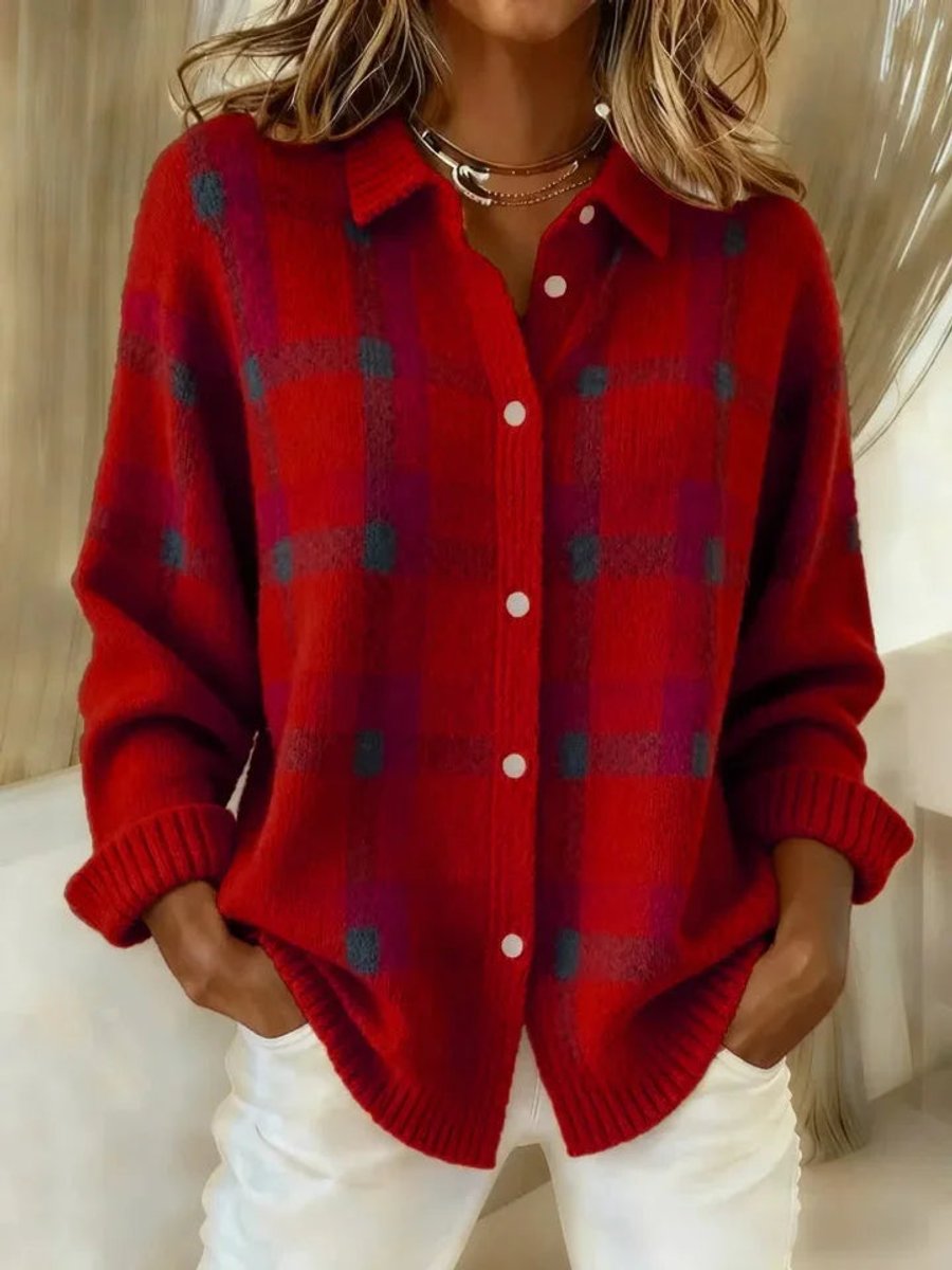 Women's Oversized Checked Button-Through Cardigan