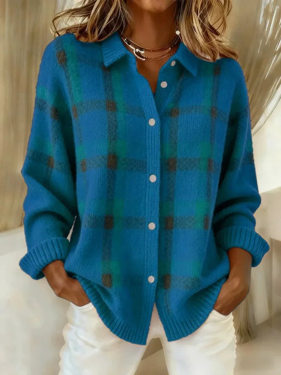 Women's Oversized Checked Button-Through Cardigan