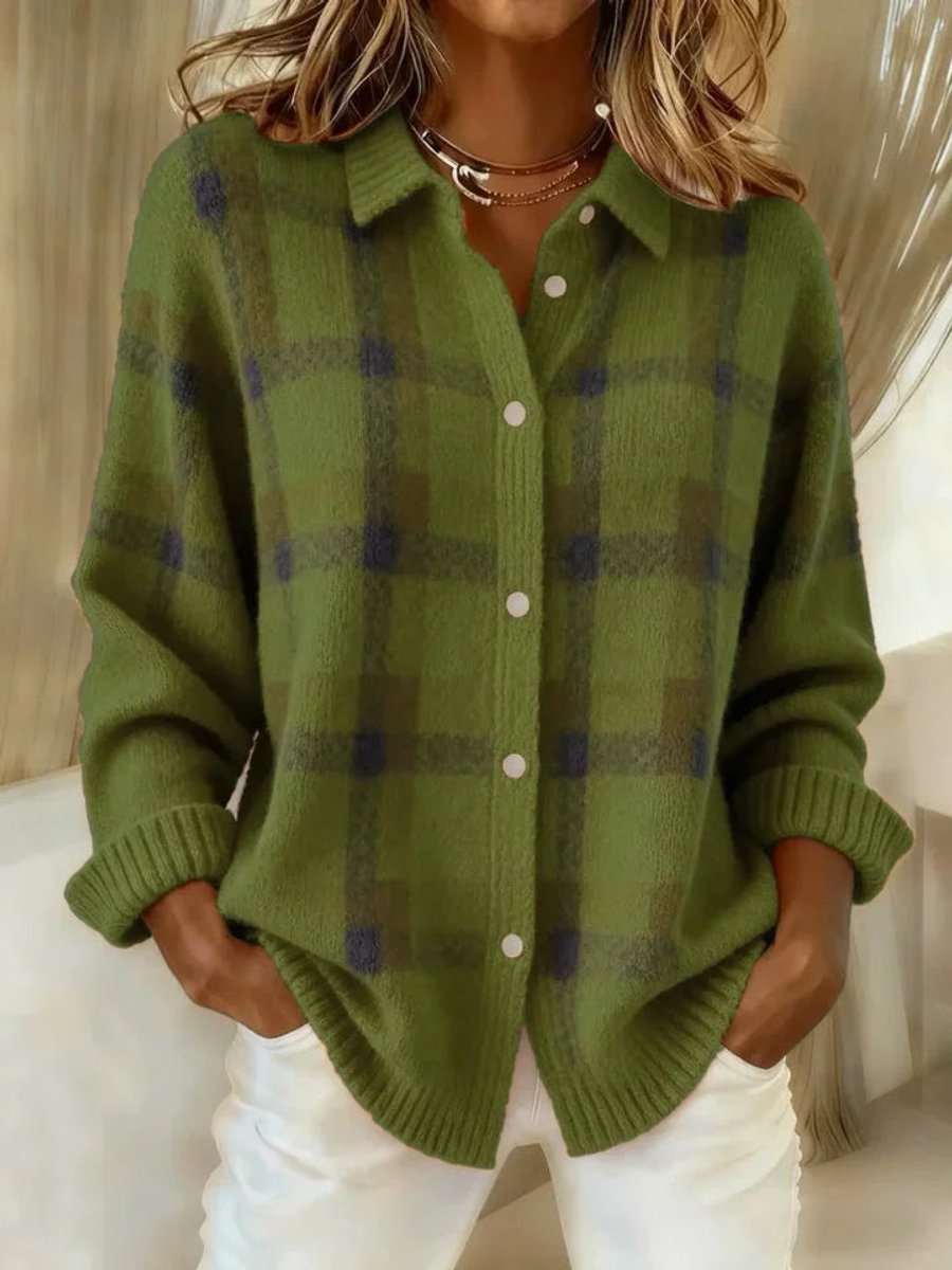 Women's Oversized Checked Button-Through Cardigan