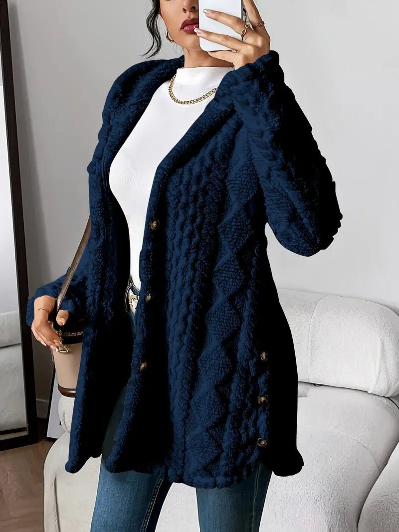 Women's Longline Plush Hooded Button-Through Cardigan