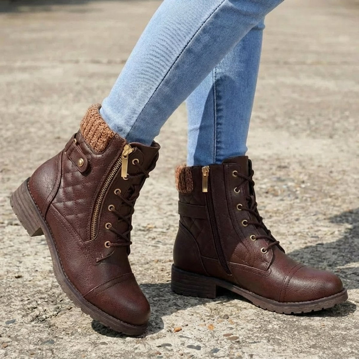 Women's Lace-Up Quilted Faux Leather Ankle Boots