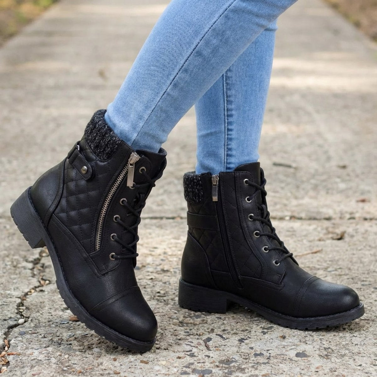 Women's Lace-Up Quilted Faux Leather Ankle Boots