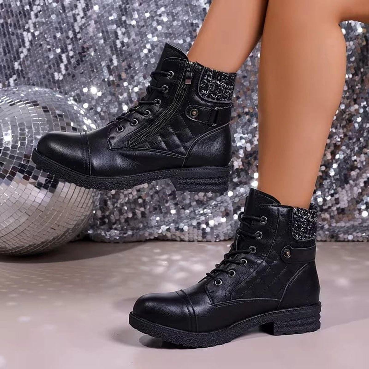 Women's Lace-Up Quilted Faux Leather Ankle Boots