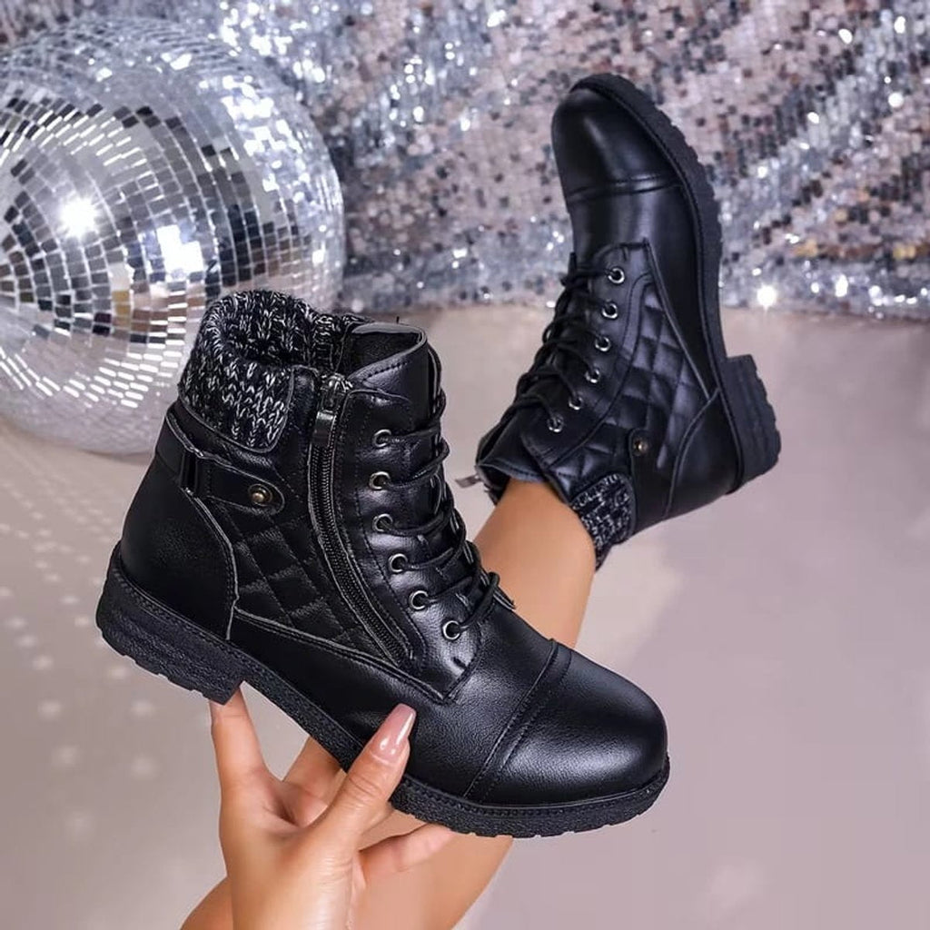 Women's Lace-Up Quilted Faux Leather Ankle Boots