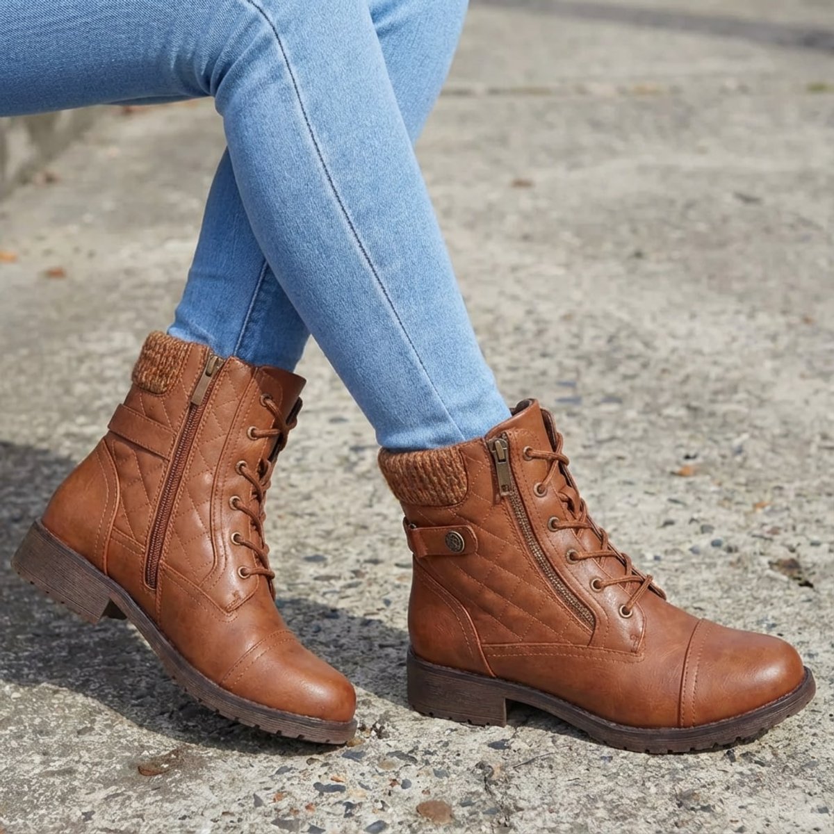 Women's Lace-Up Quilted Faux Leather Ankle Boots