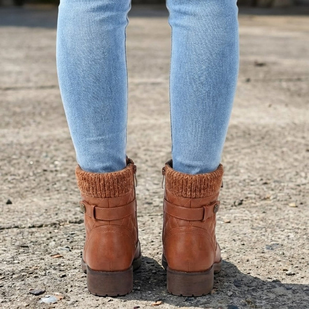 Women's Lace-Up Quilted Faux Leather Ankle Boots