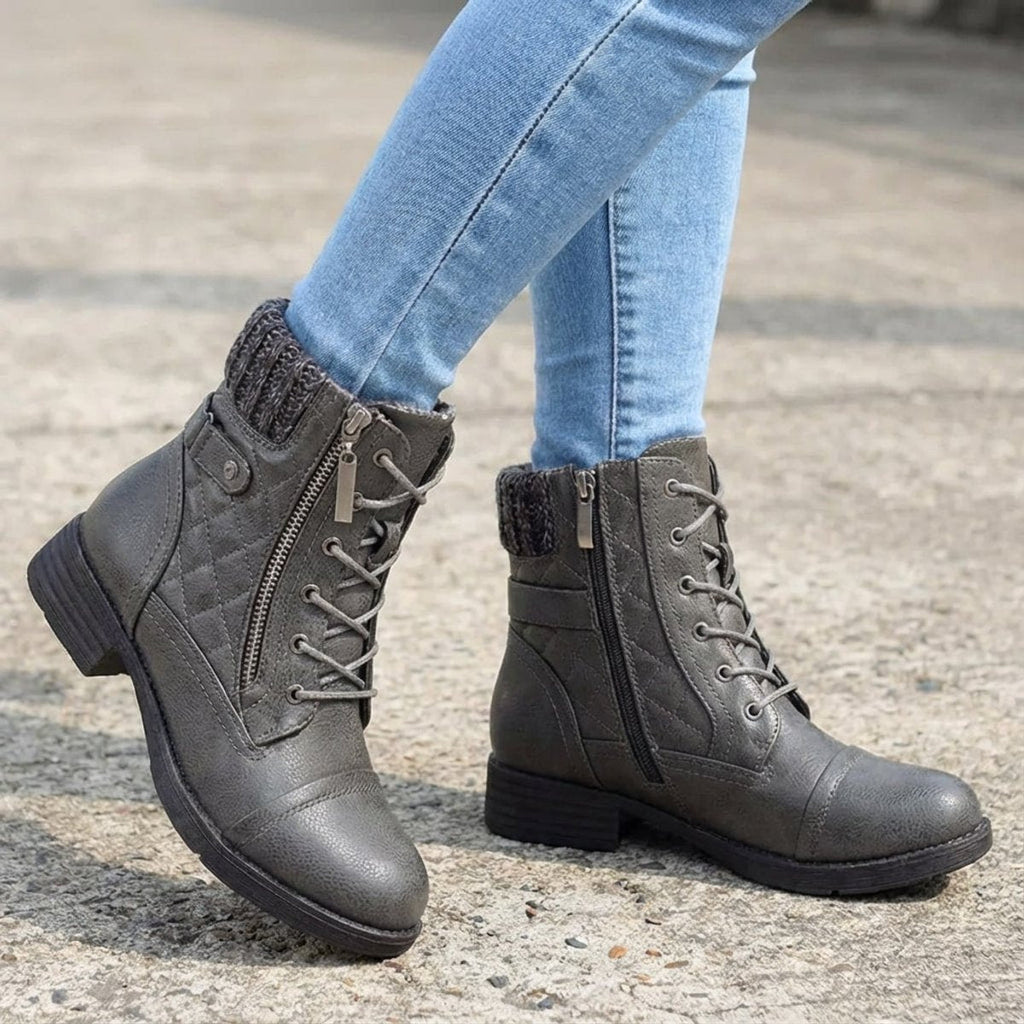 Women's Lace-Up Quilted Faux Leather Ankle Boots