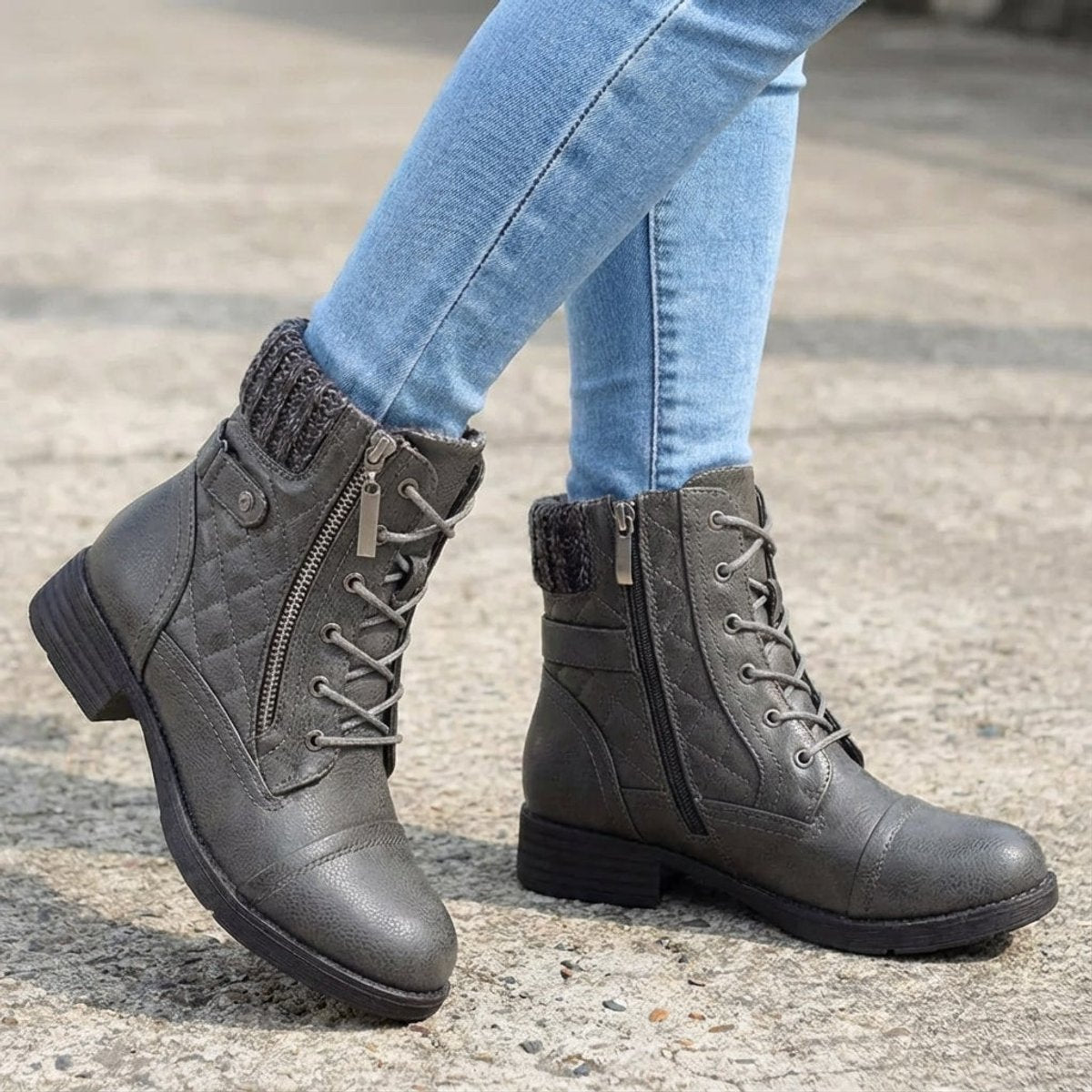 Women's Lace-Up Quilted Faux Leather Ankle Boots