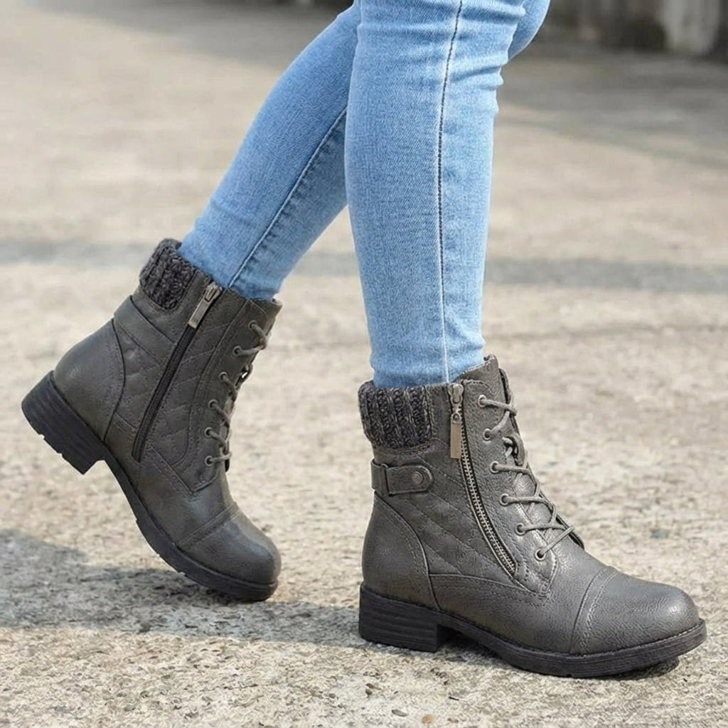 Women's Lace-Up Quilted Faux Leather Ankle Boots