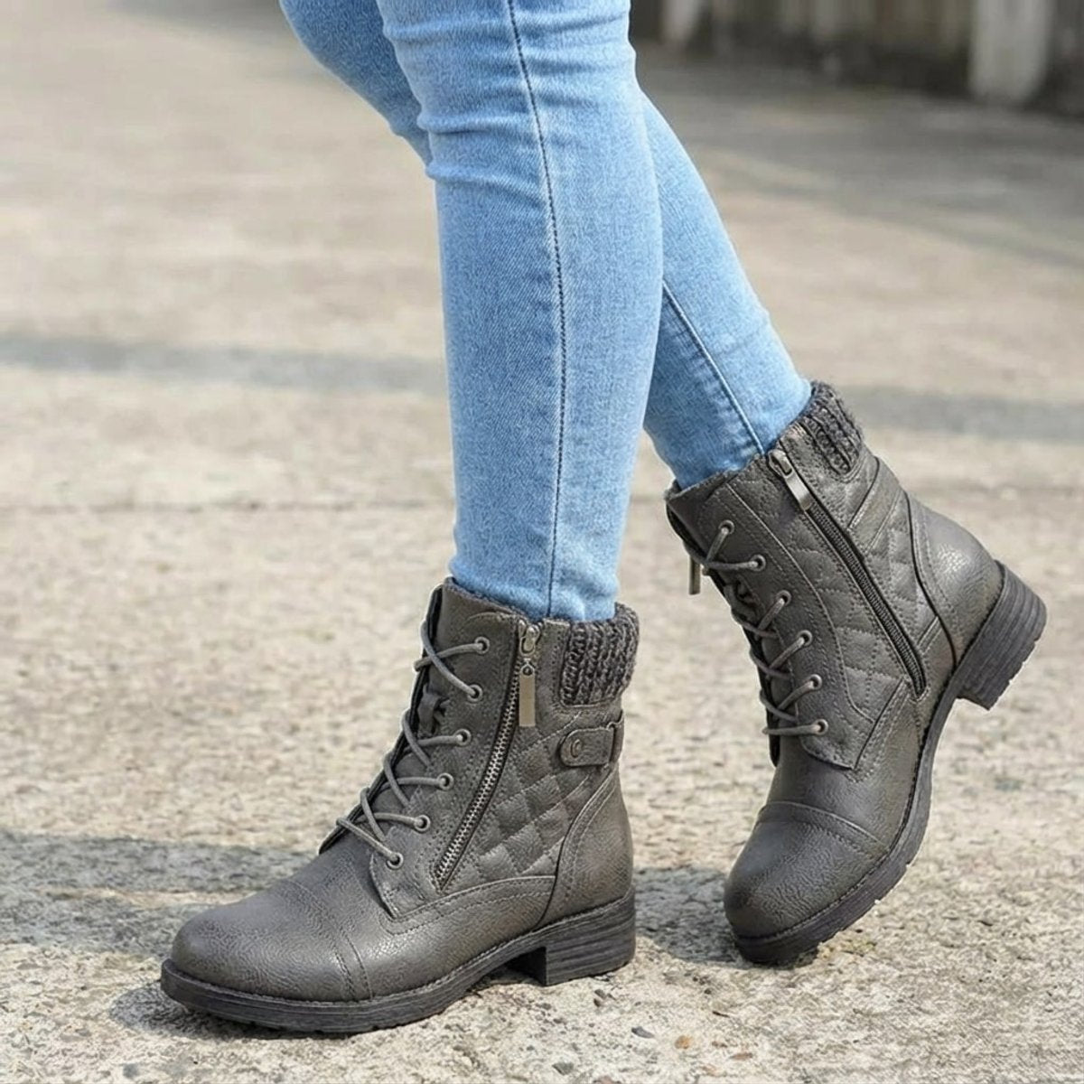 Women's Lace-Up Quilted Faux Leather Ankle Boots