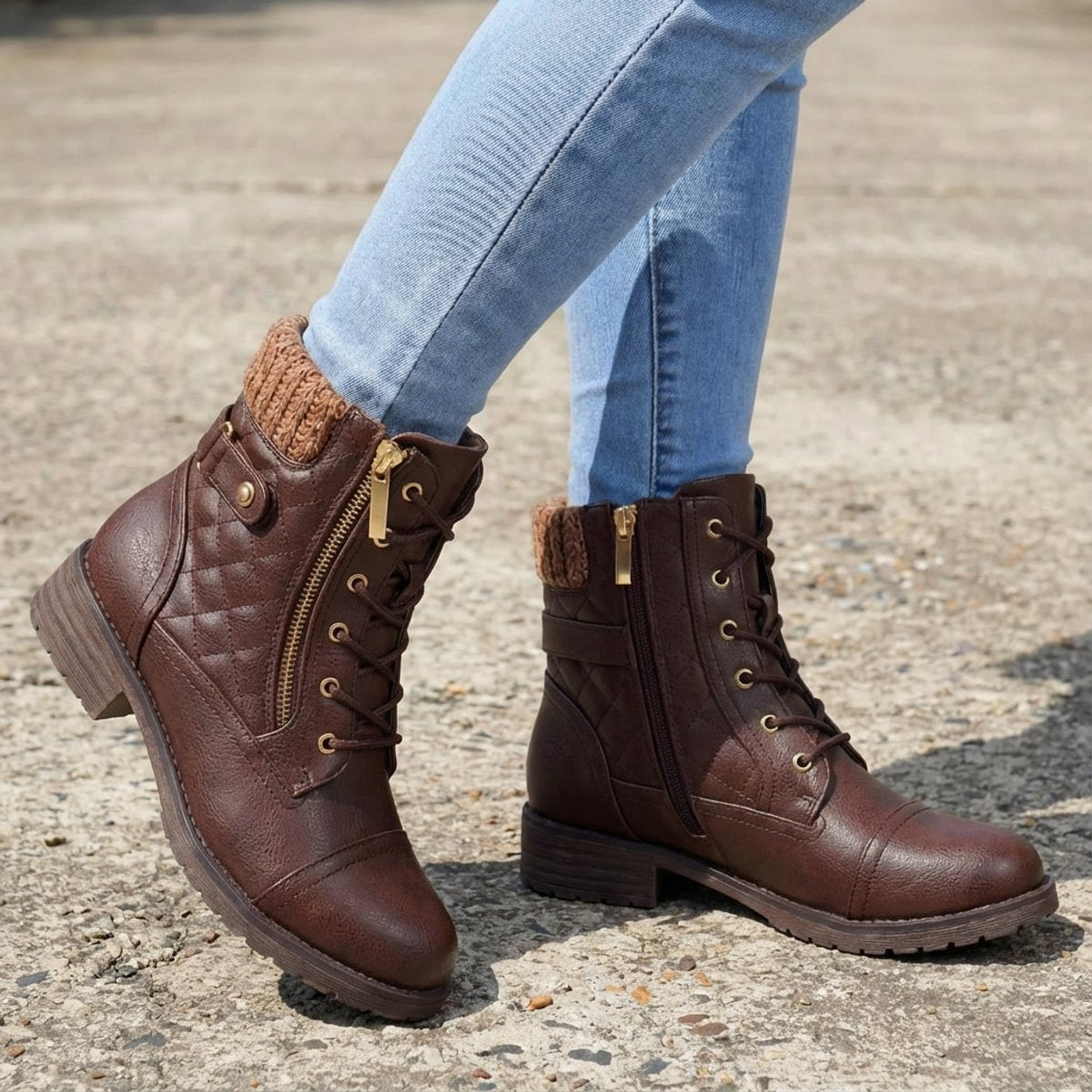 Women's Lace-Up Quilted Faux Leather Ankle Boots