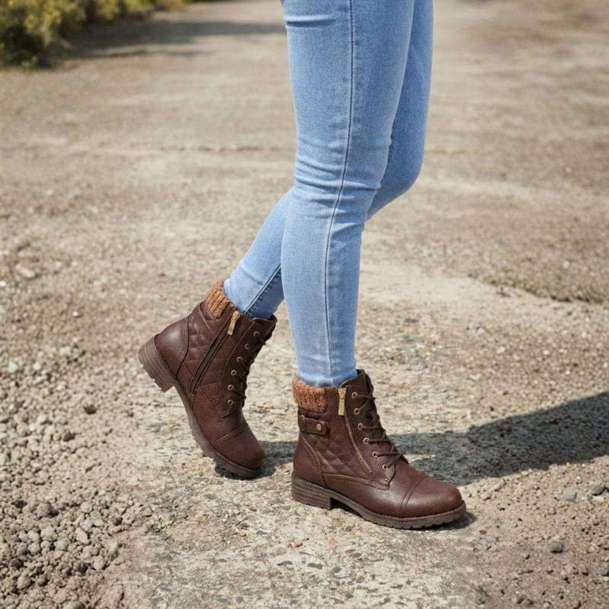 Women's Lace-Up Quilted Faux Leather Ankle Boots