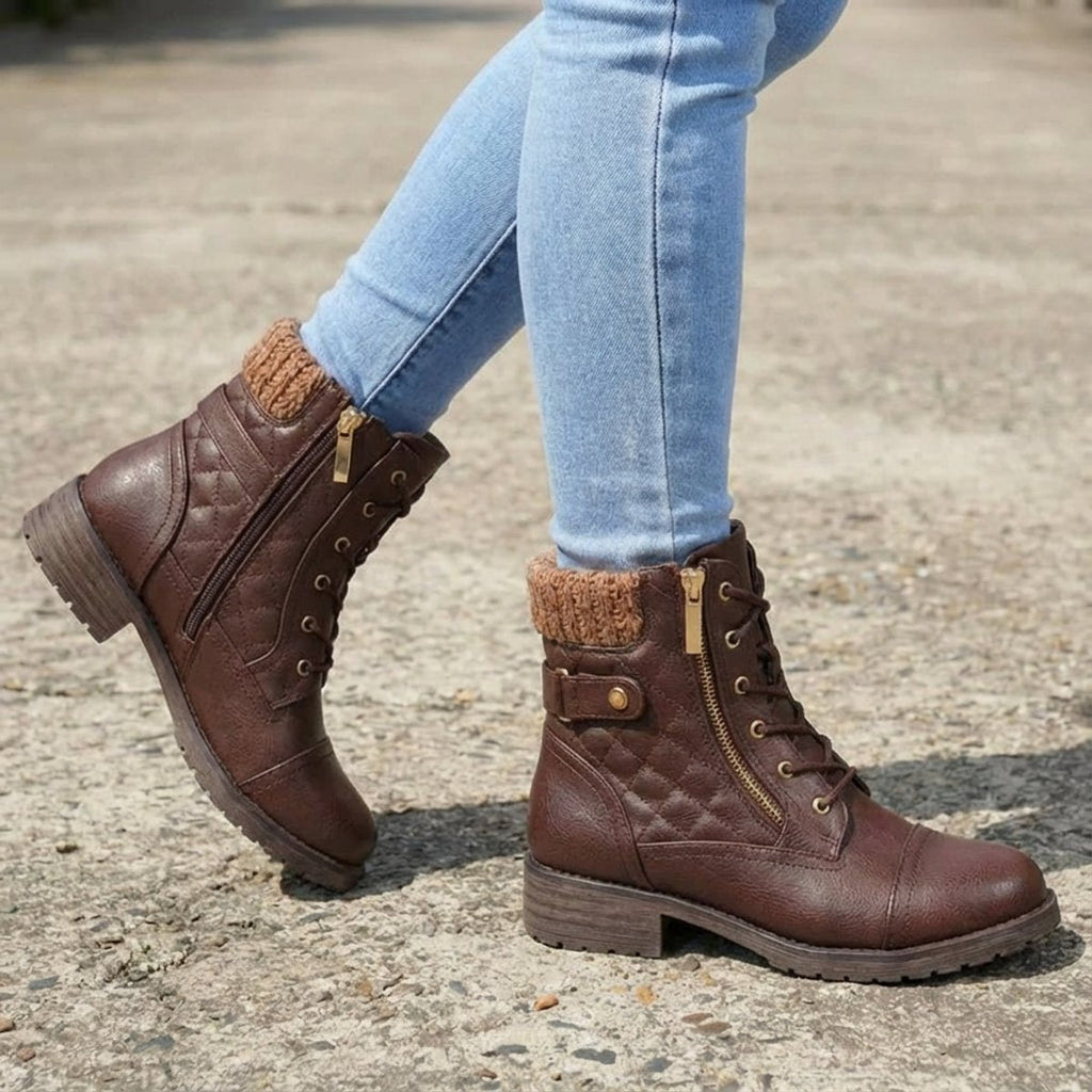 Women's Lace-Up Quilted Faux Leather Ankle Boots