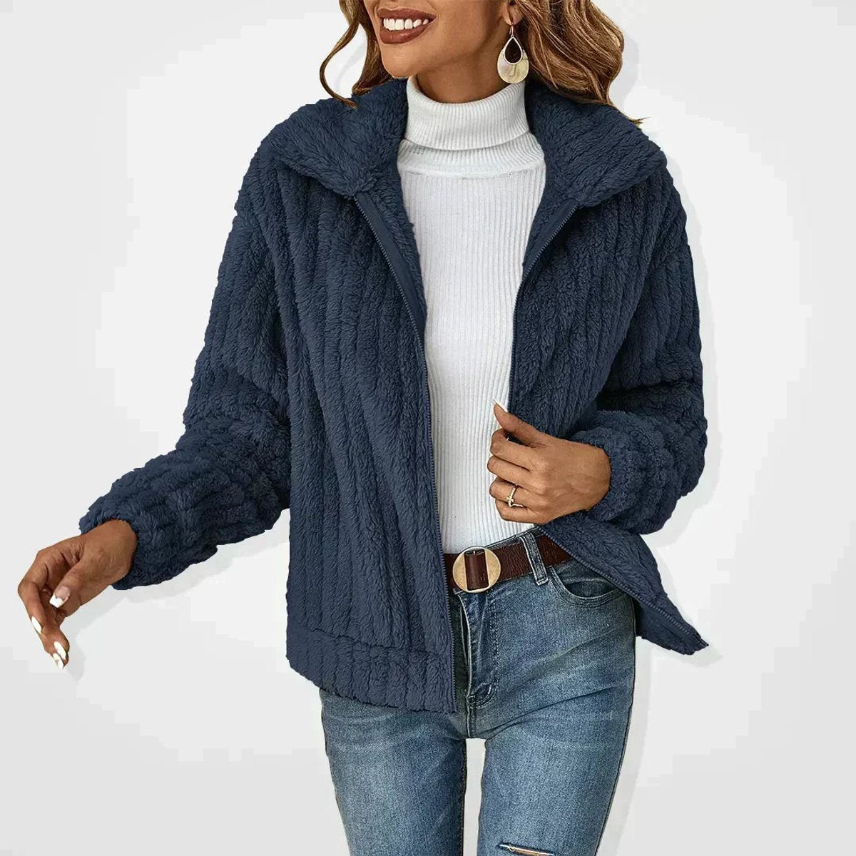 Women's Plush Fleece Zip-Through Quilted Coat