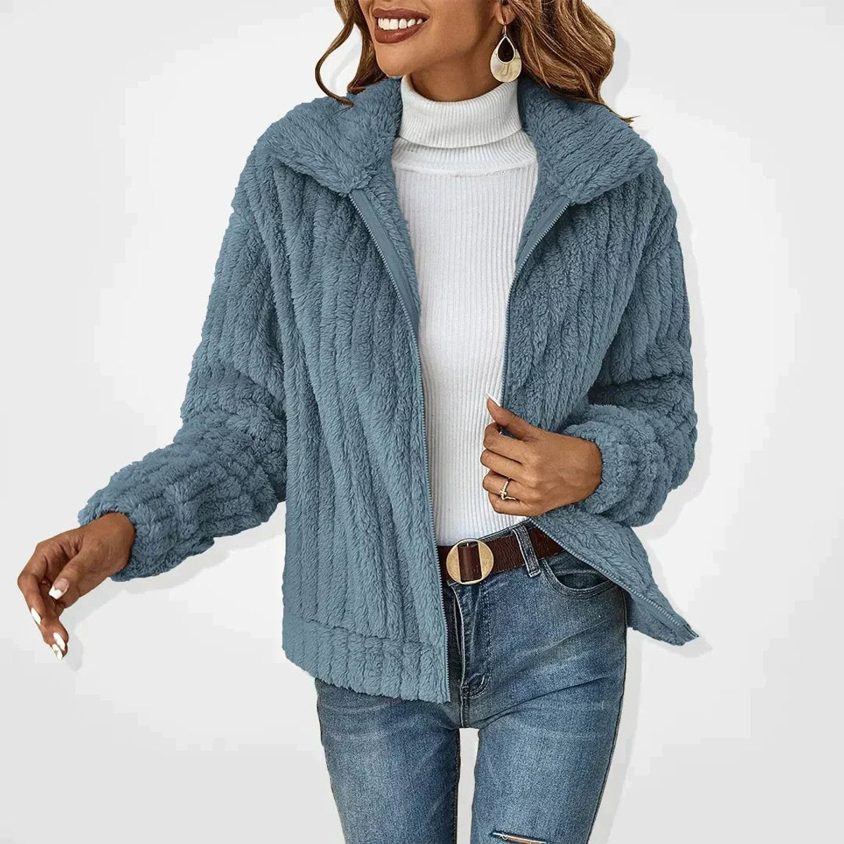 Women's Plush Fleece Zip-Through Quilted Coat