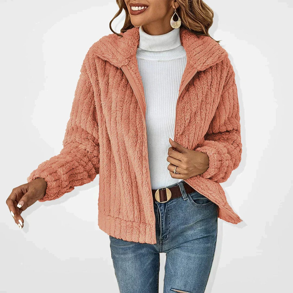 Women's Plush Fleece Zip-Through Quilted Coat