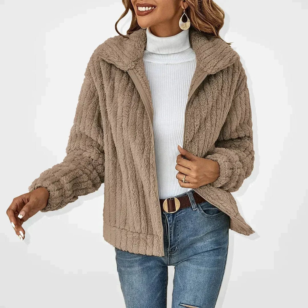 Women's Plush Fleece Zip-Through Quilted Coat