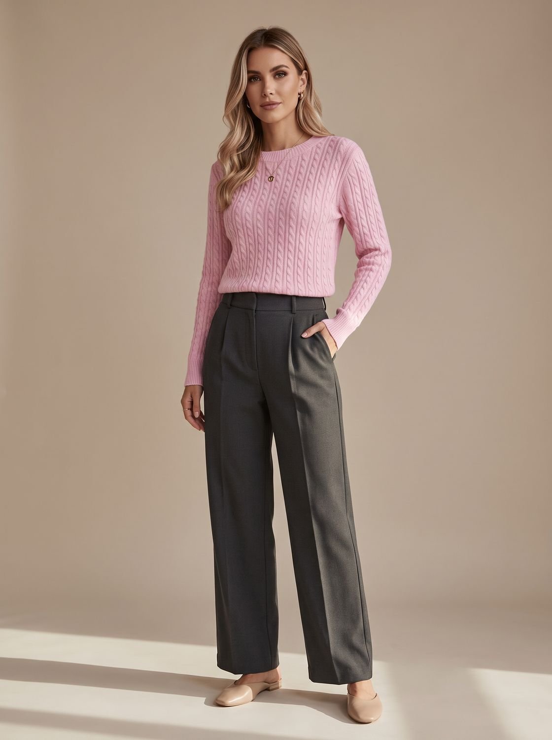 Women's Crew Neck Relaxed Cable Pullover