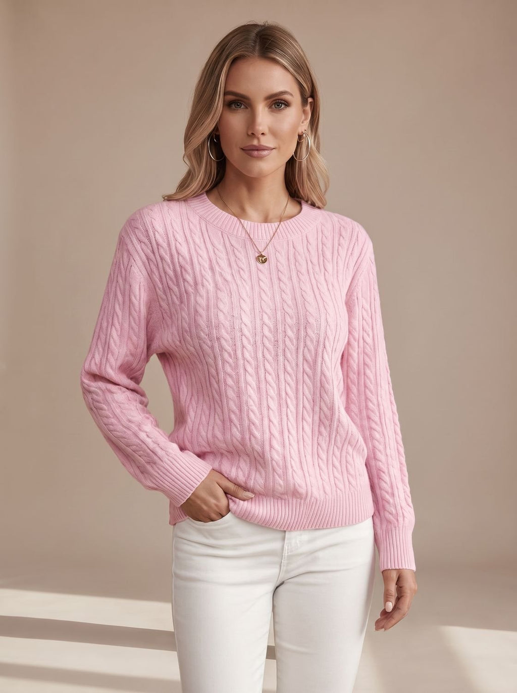 Women's Crew Neck Relaxed Cable Pullover