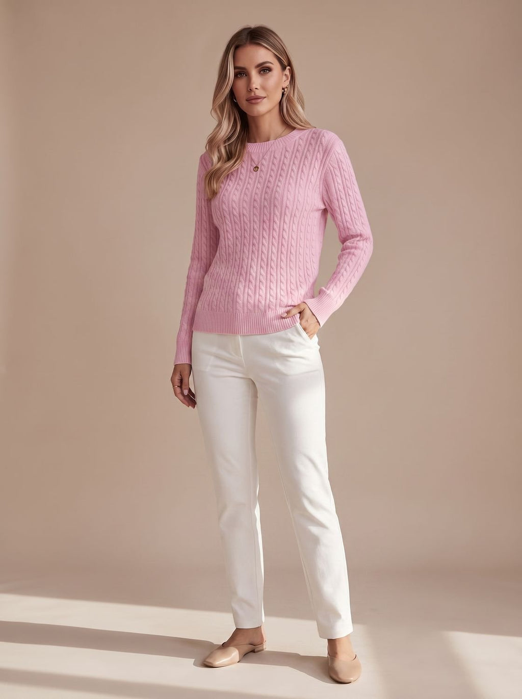 Women's Crew Neck Relaxed Cable Pullover
